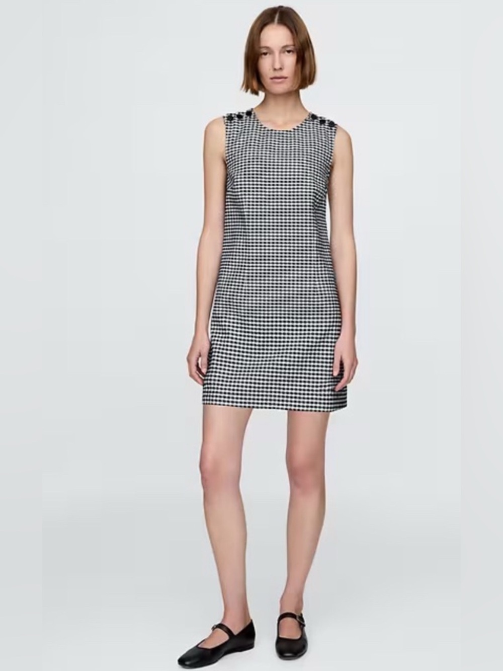 Gap x DÔEN Navy Gingham Sleeveless Mini Shift Dress Size 4 Button Shoulder